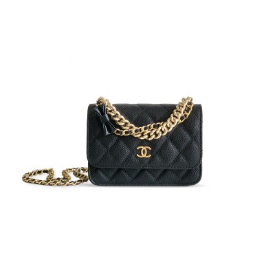 CHANEL LYCHEE PEEL CC TURNLOCK WALLET ON CHAIN WOC BLACK 148571 (17*12*6cm)